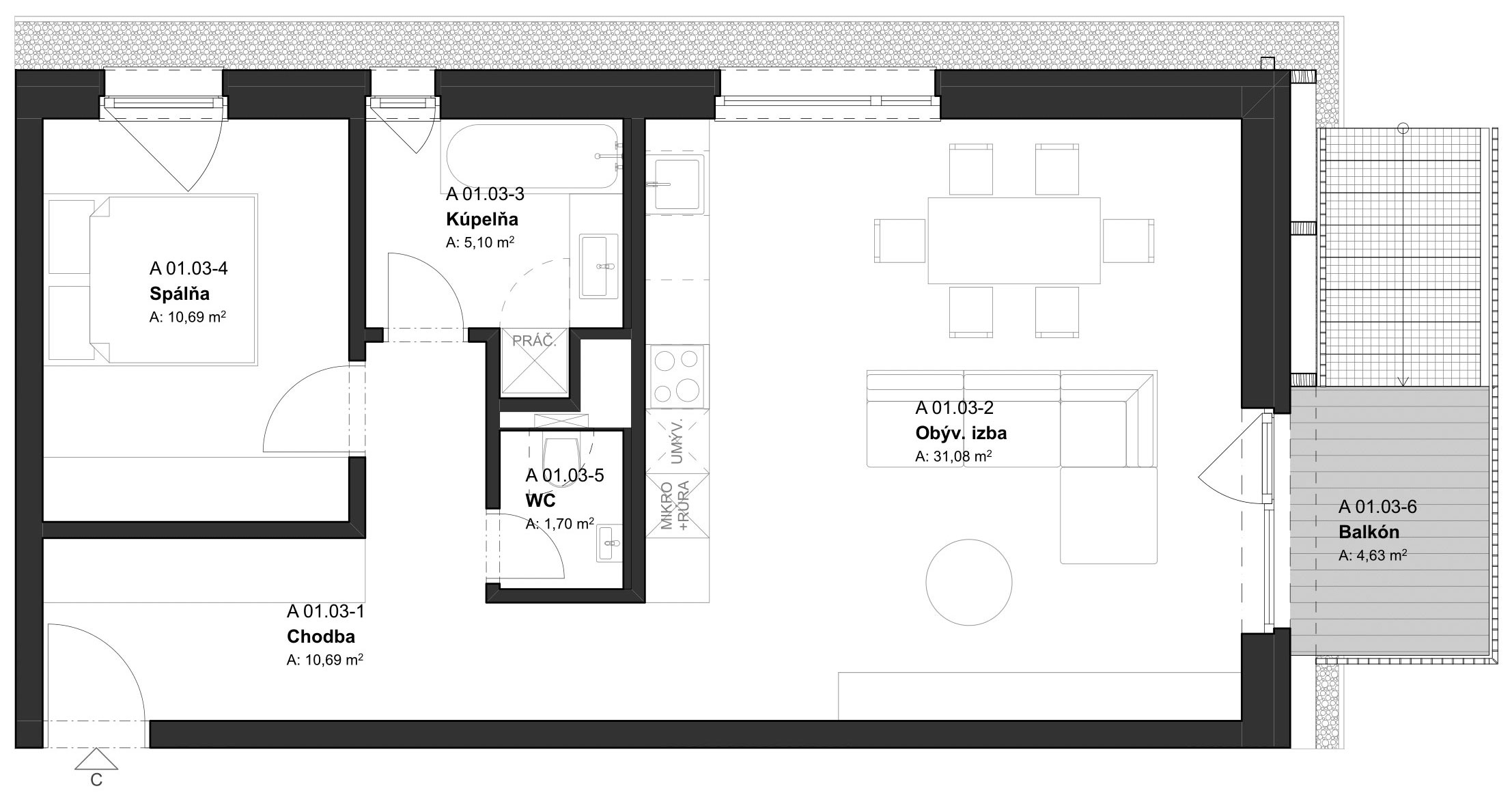 REZERVÁCIA (BD1_01.03) 2-izbový byt v projekte KRÁSNE V KRÁSNE - Krásno nad Kysucou